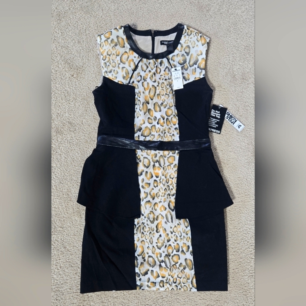 NWT Express x Fashion Star Leopard Peplum Dress Size 6 Flawed